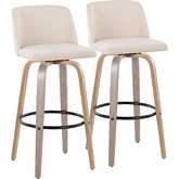 Toriano 30" Swivel Bar Stool in Light Grey Wood & Cream Noise Fabric with Black Footrest (Set of 2)